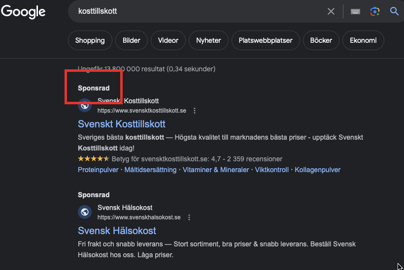 Sponsrat resultat Google