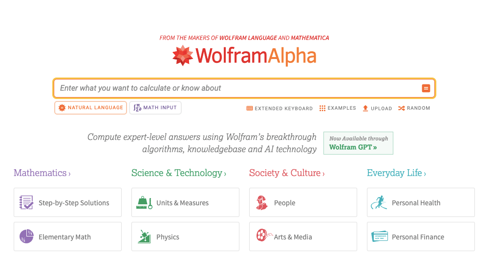 WolframAlpha sök