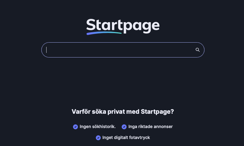 Startpage sök