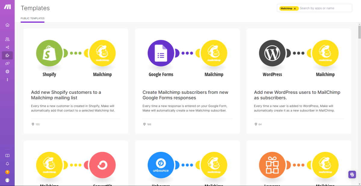 make.com automations with mailchimp, templates